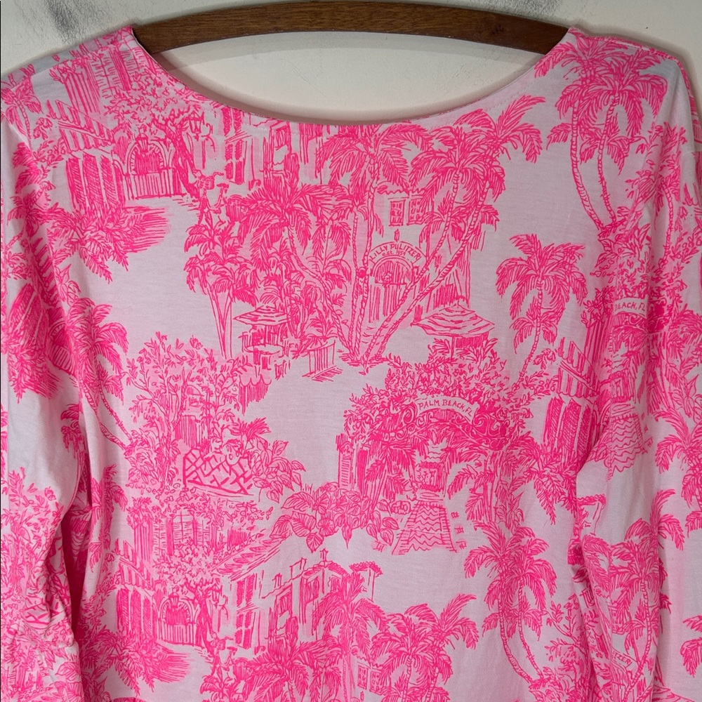 Lilly Pulitzer Pink and White V‑Neck Printed Bell‑Sleeve Dress - Picture 12 of 16